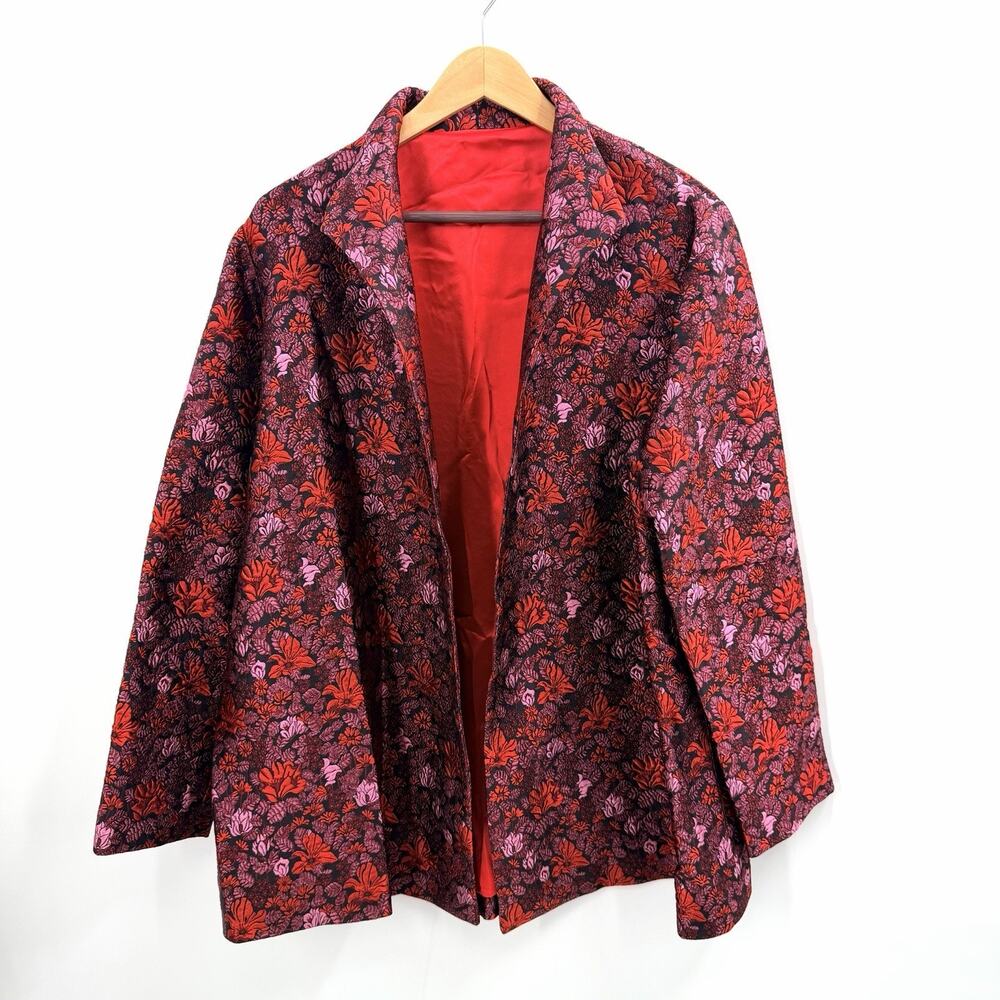 Vintage Custom Made Silk Jacquard Floral Blazer Evening Jacket Womens Size 2X